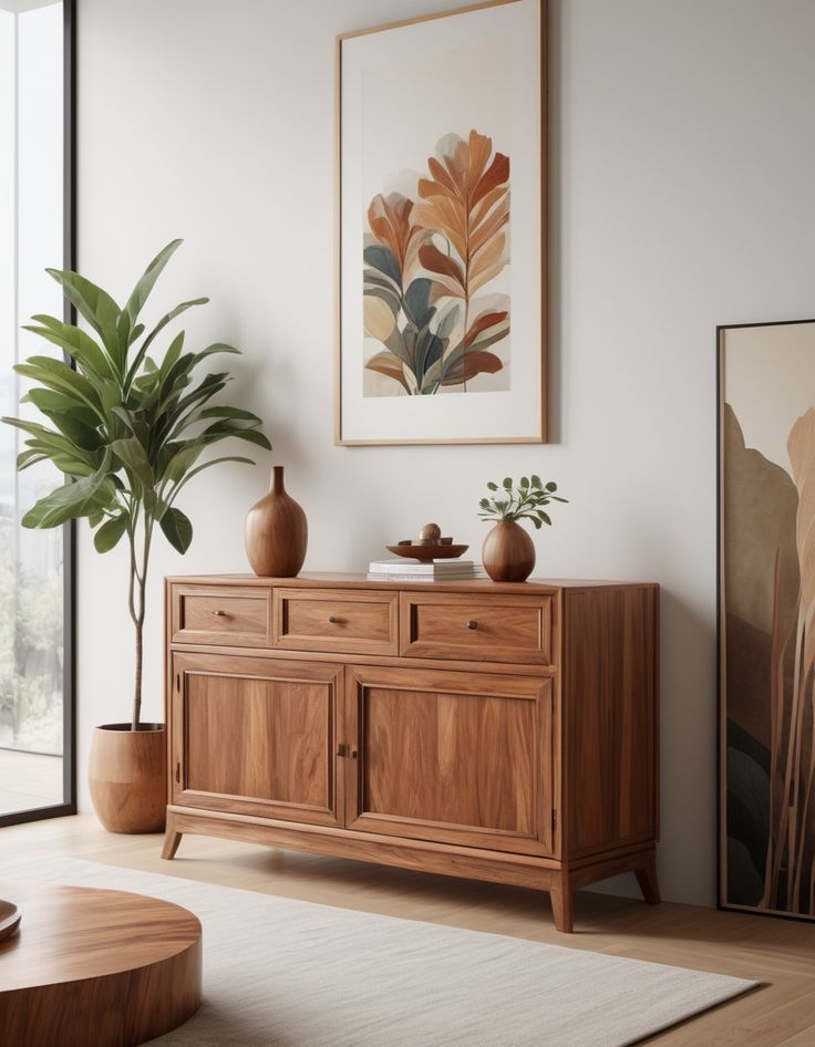 Kaliuda teak sideboard styled in a bright interior