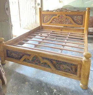 Carved natural teak bed, reference WK100