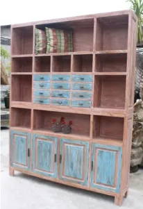 Painted bookcase with tile drawers