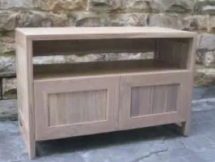 Whitewashed open TV cabinet