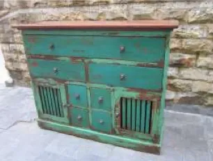 Turquoise sideboard, spindle doors