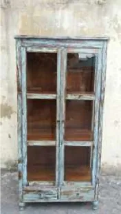 Glazed blue-washed cabinet