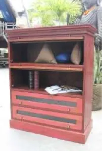 Red painted open cabinet