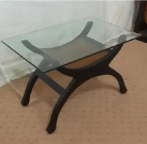 Glass coffee table, dark curved legs, reference B45 (DB)