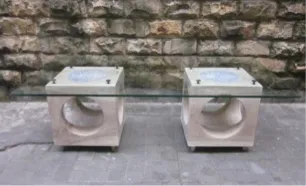 Whitewashed cube side tables
