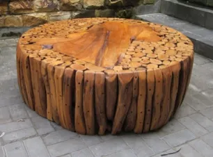 Round teak-root coffee table