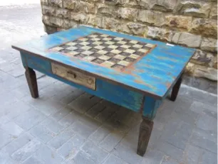 Painted chessboard coffee table