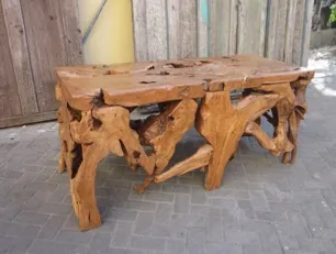 Long teak-root console