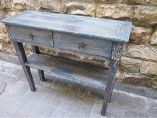 Grey-washed console with shelf