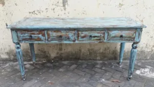Blue-washed console with drawers