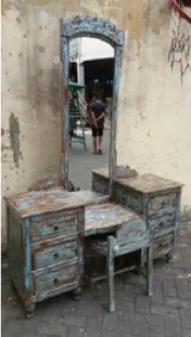 Blue-washed dressing table with mirror