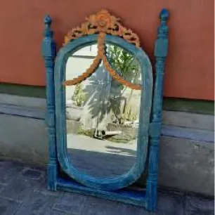 Carved blue cheval mirror