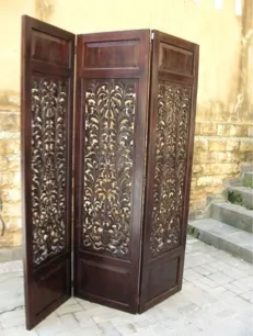 Carved three-panel screen
