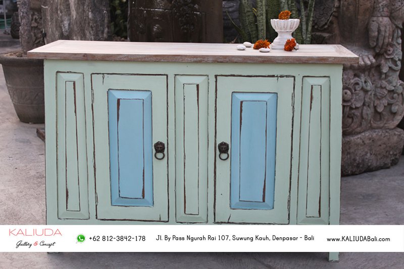 Turquoise Teak wood Buffet Side board 2 doors Furniture & Home Decor by Kaliuda Gallery Bali