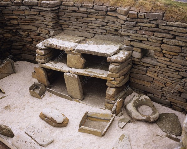 A dresser with shelves furnish in a house in Skara Brae that was occupied from about 3180-2500 BC - History Furniture Neolithic Period blog Kaliuda Gallery Bali