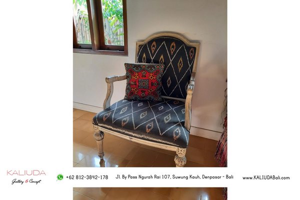 Lounge chair at Studio, Gianyar by Kaliuda Gallery Bali (fabric by owner)-