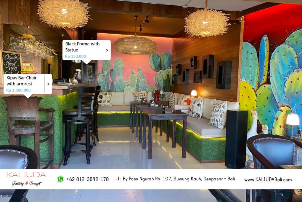 Bar Chair & Black frame decoration at Resto & Bar, Sanur by Kaliuda Gallery