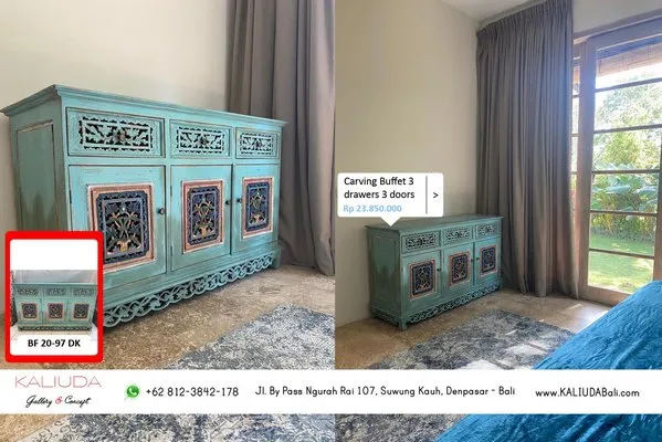 Carving Buffet 3 Drawers 3 Doors, Private Villa, Tanah Lot by Kaliuda Gallery Bali
