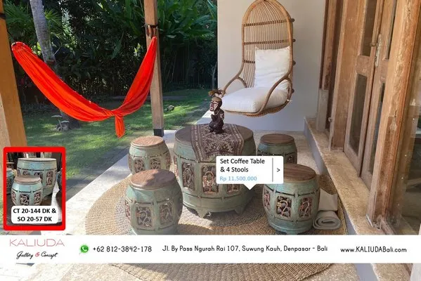 Set Coffee Table + 4 Stools, Private Villa, Tanah Lot by Kaliuda Gallery Bali