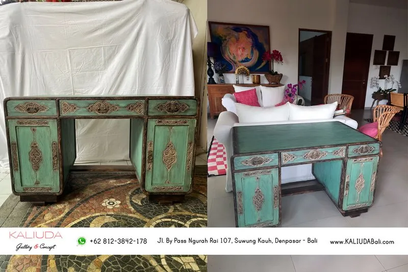 211108 - Antique Carving Writing Desk at Private Residence, Jimbaran, Bali, Indonesia by Kaliuda Gallery Bali