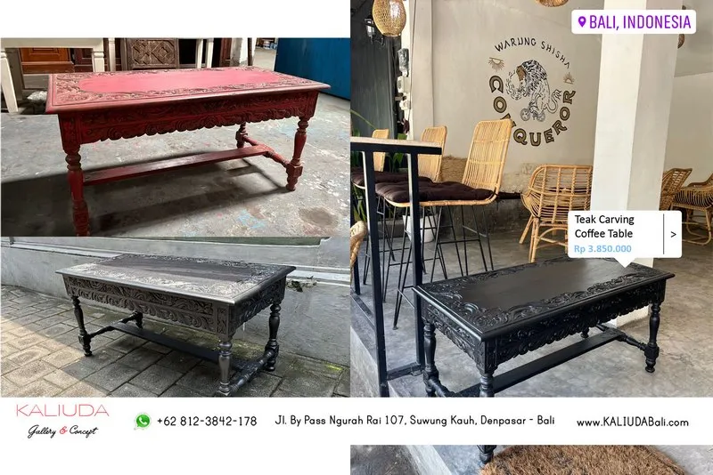 220202 - Teak Carving Coffee Table in Warung Shisha Conqueror, Canggu, Bali - Indonesia