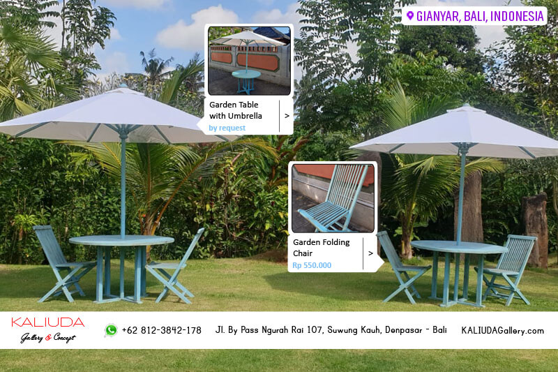 220709 - Garden Table set with Umbrella and folding chair - Private Villa, Gianyar, Bali, Indonesia by KALIUDA Gallery