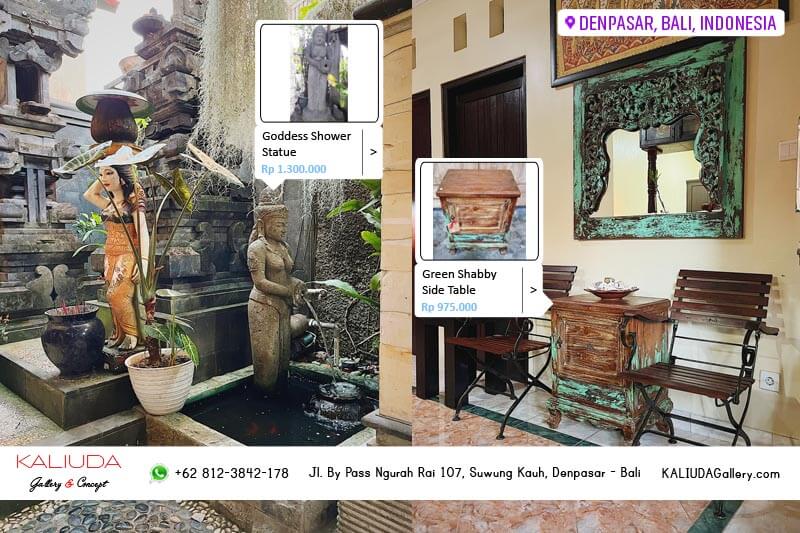 190504 - Goddess Shower Statue & Shabby Side Table, Private Residence, Denpasar, Bali, Indonesia furniture by KALIUDA Gallery
