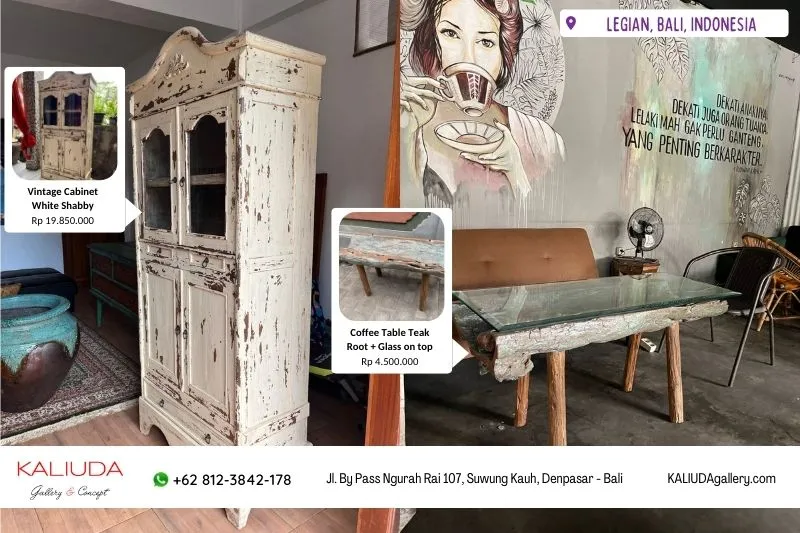 220919 -Vintage Cabinet & Teak Root Coffee Table, Coffee Shop Project, Legian, Bali, Indonesia by KALIUDA Gallery