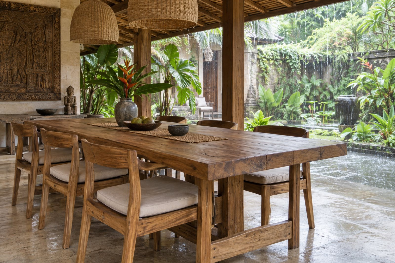 Rain ready teak setting